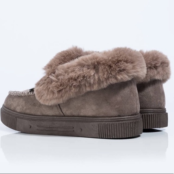 Taupe Fuzzy Slip-on Moccasin Slippers - Picture 6 of 11